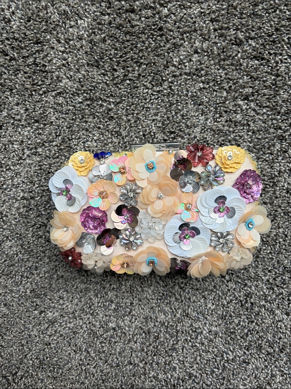 Aldo Floral Appliqué Satin Clutch in Cream and Pink